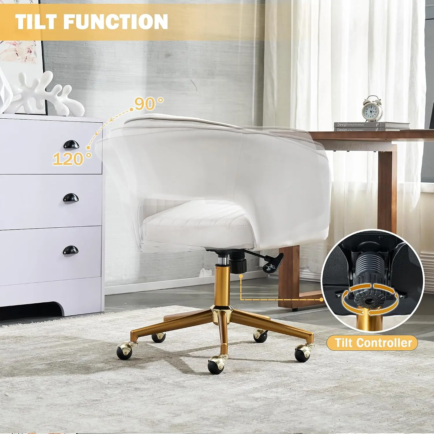 Vanity Chair with Wheels, Criss Cross Velvet Vanity Chair with Back Modern Home Office Desk Chair Swivel Accent Chair