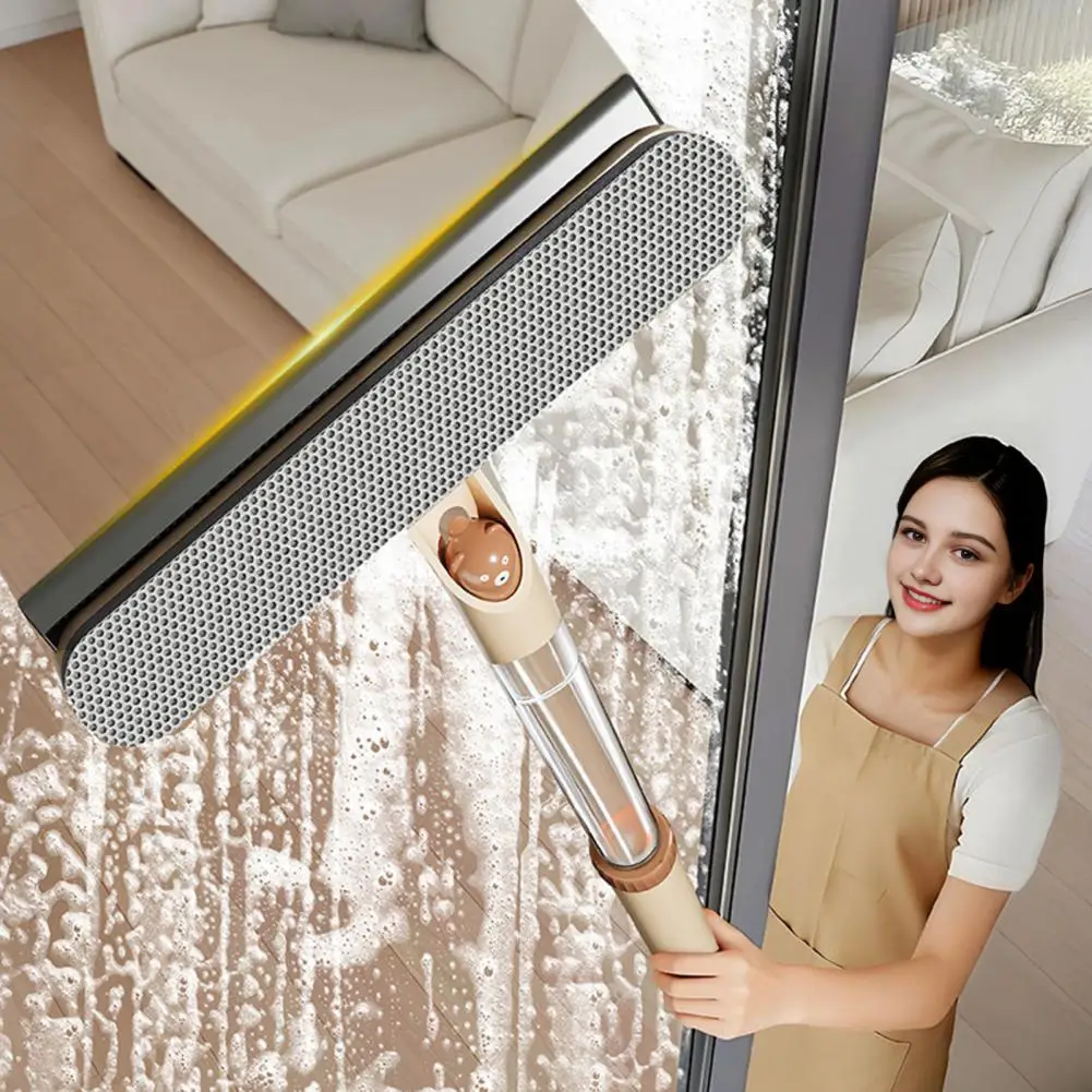 

Built-in Crevice Brush 3-in-1 Window Screen Brush with Retractable Wand Swiveling Head Glass Wiper Multi-surface Squeegee Tool
