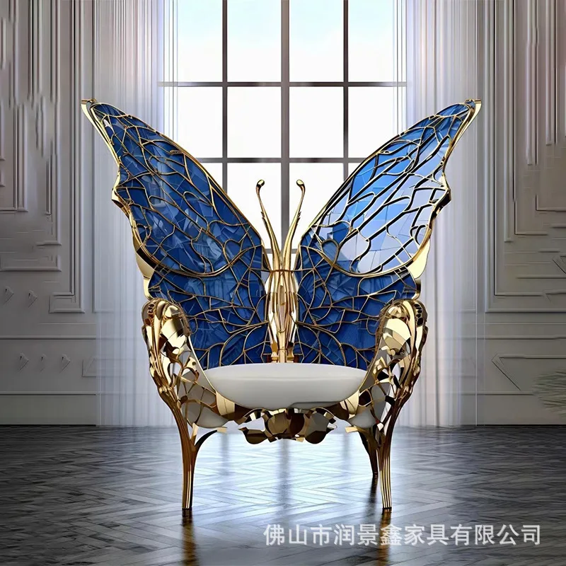 Source Factory Italian Butterfly Chair Villa Light Luxury Designer Creative Art Queen Seat Stainless Steel Leisure Chair