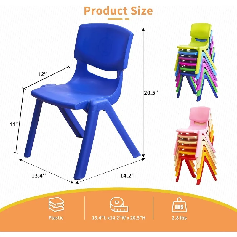 12Pcs Stackable Chairs Colorful Kids Plastic Chair with 12'' Seat, Kids Flexible Seating School Classroom Furniture (12PCS)