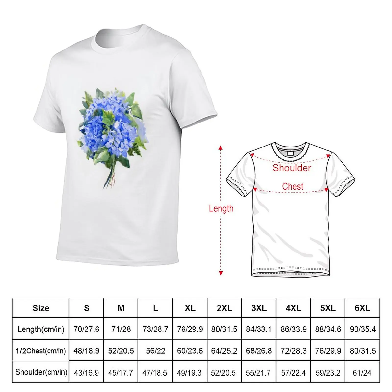 Hydrangea Flowers, Blue floral design T-Shirt cute tops boys white t shirts Men's clothing