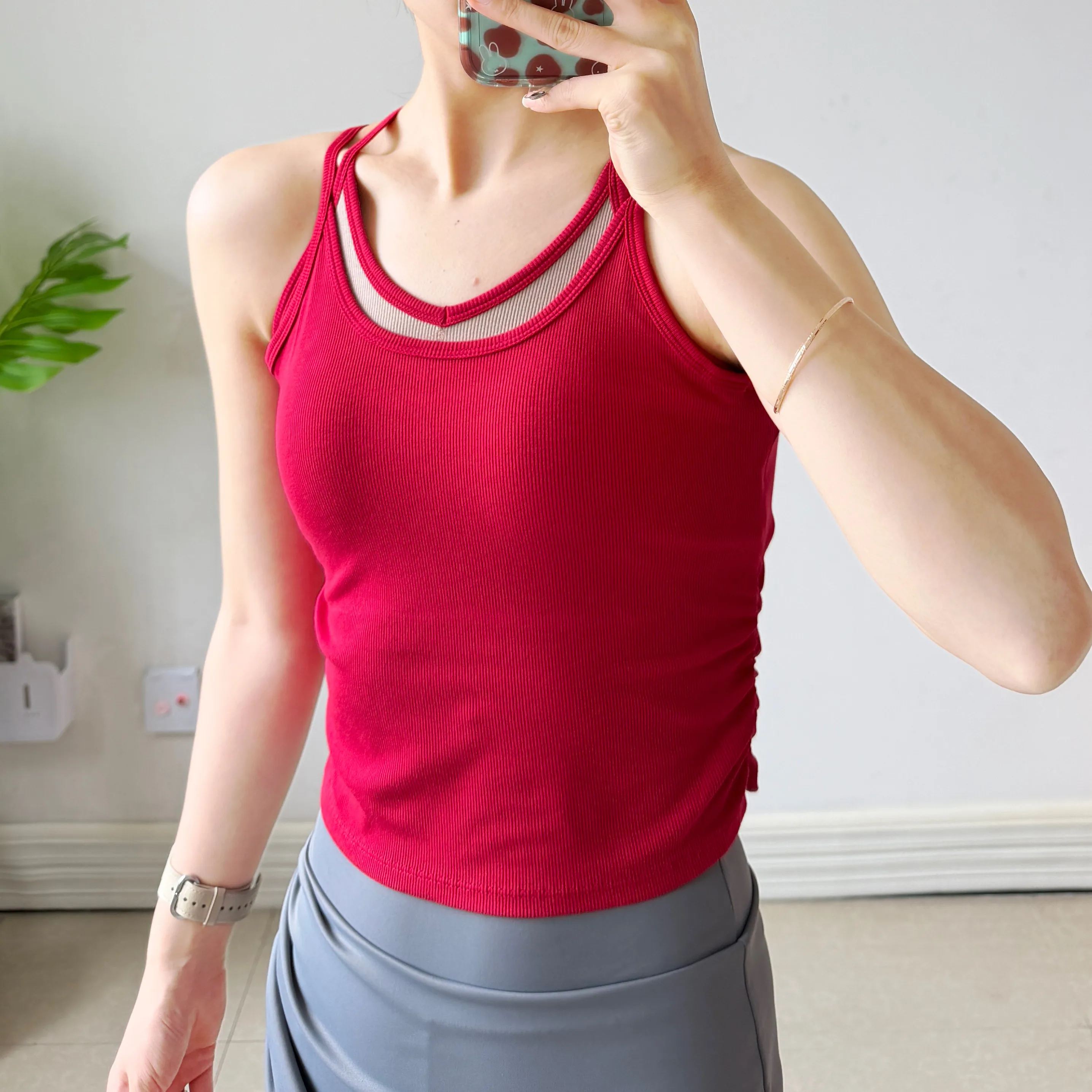 Damen Yoga-Top Stoßfester Sport-BH mit Brustpolstern, Trägerloses Yoga-Oberteil, Oberbekleidung zum Laufen, Trainings- und Fitness-Top – Detail 17