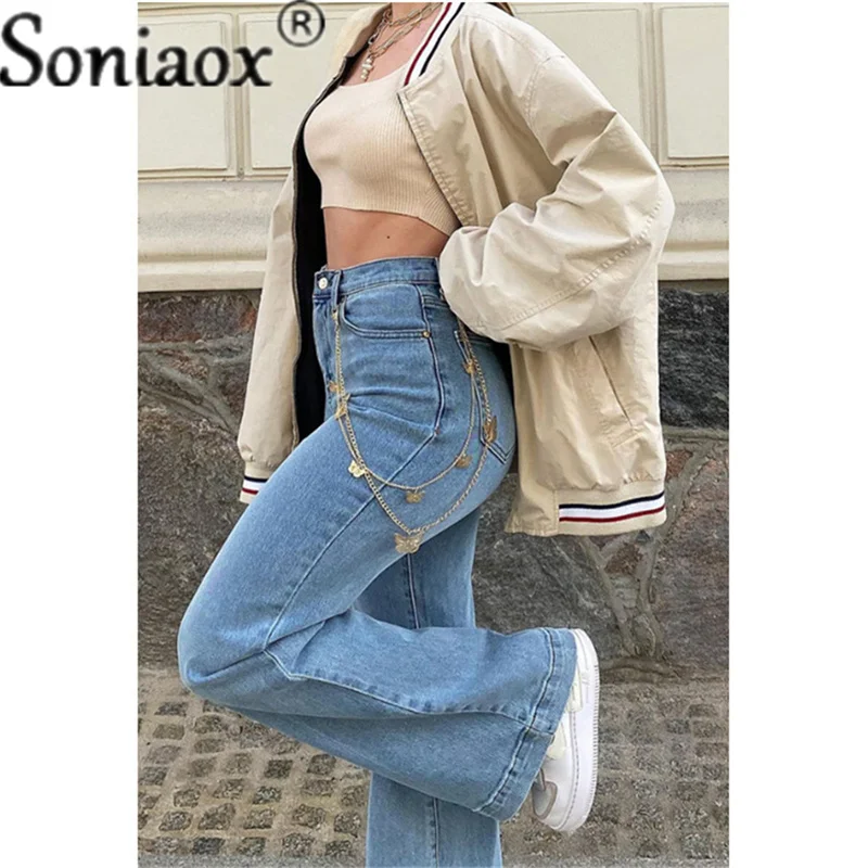 Pantalones vaqueros acampanados Vintage para mujer, con bolsillo Pantalón elástico, informal, holgado y recto, ropa de calle de pierna ancha, 2022