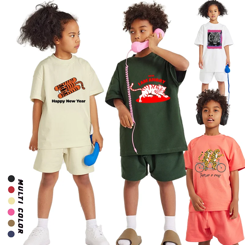 Fashion Boys Short sleeve Sets Summer Kids Tees Cotton Casual Wear Top Shorts Suit Designer Children Clothes Girls Tiger T-shirt