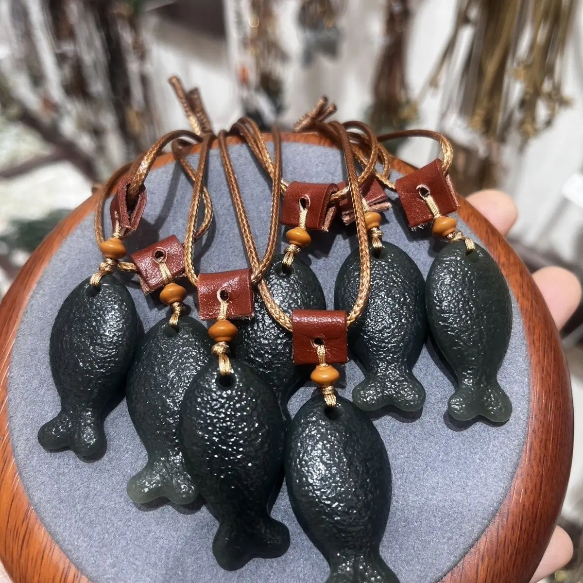 Natural Hetian Jade Tower Green Fish Pendant Design Frosted Texture Surplus Pendant Every Year, Versatile Necklace
