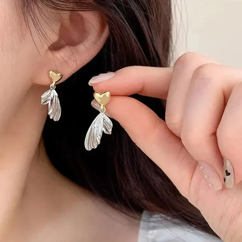 Fashion Gold Silver Color Metal Fish Tail Drop Earrings for Women Heart Geometric Irregular Vintage Simple Earrigns Jewelry