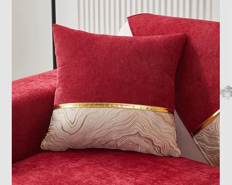 Red Chenille Gold Edged Sofa Cushion Four Season Universal Sofa Towel L-shaped Sectional Anti-slip Sofa Cover for Living Room
