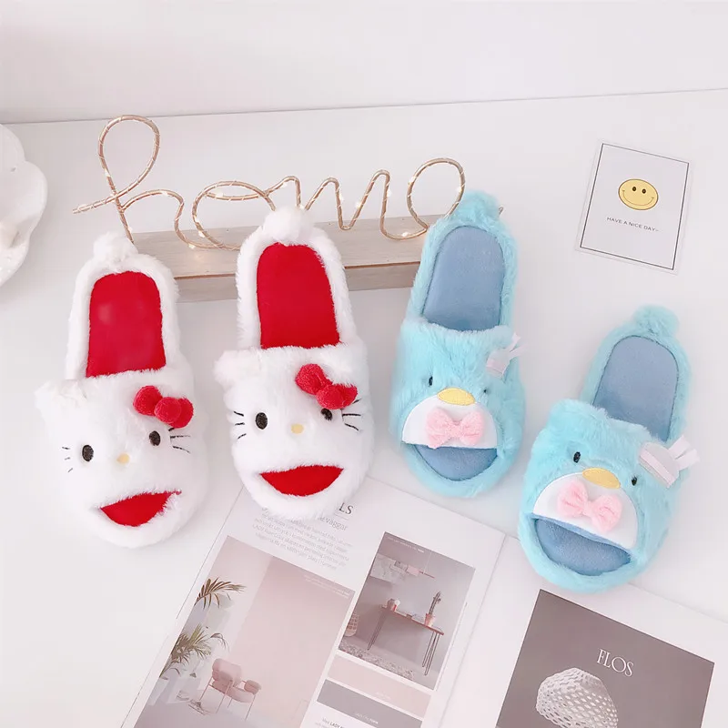 Girl Indoor Cute Slippers Cute Dog Penguin Home Indoor Shoes Non-slip Flat Casual Floor Slippers Rubber Bottom Waterproof