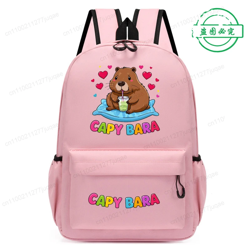 

Children School Bag Cute Capy Bara Drinking Boba Fashion Boy Girl Backpack Kids Kindergarten School Backpacks Anime Bookbag Bags