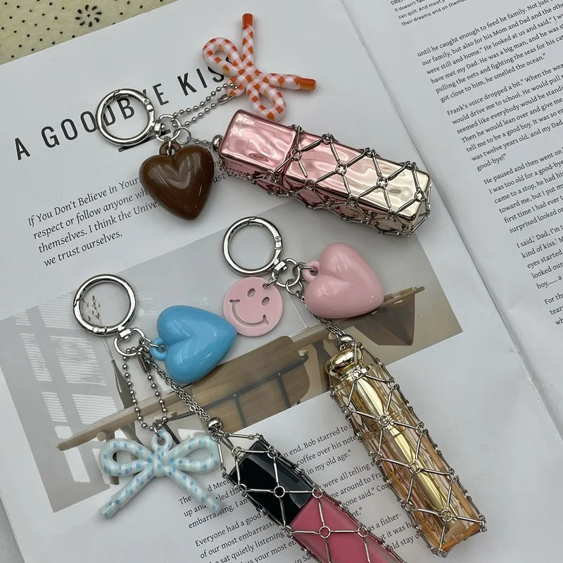 10PCS Colorful Love Bow Smile Pendant Lipstick Mesh Bag Fashionable Pullable Independent Versatile Keychain