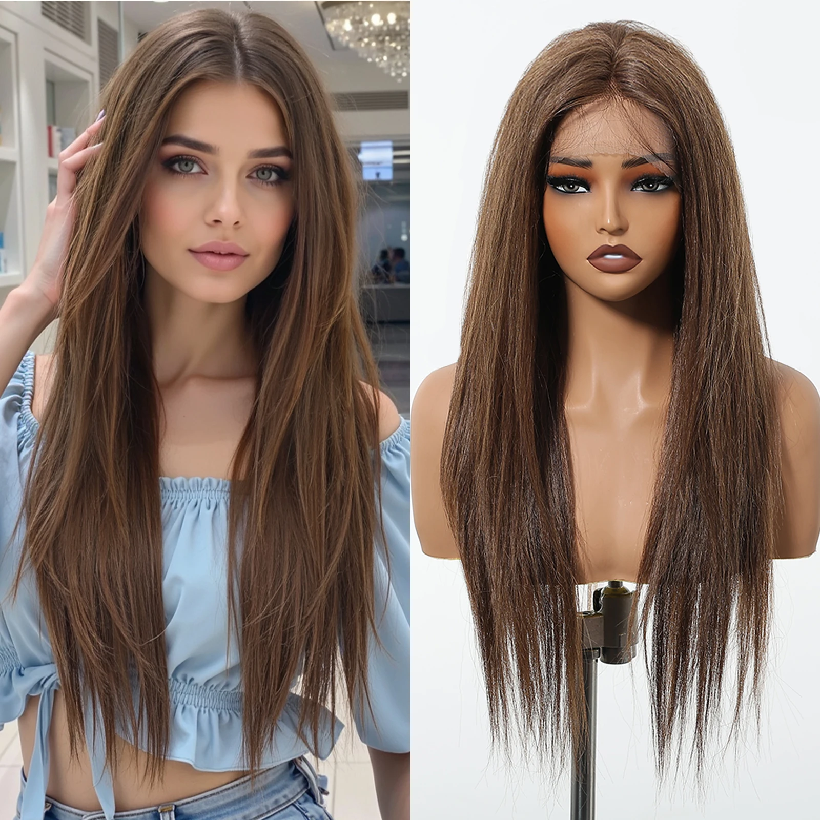 

HAIRCUBE натуральные коричневые парики длинные прямые синтетические парики для женщин ежедневного использования 13*5*1 прозрачные кружевные фронтальные парики термостойкие