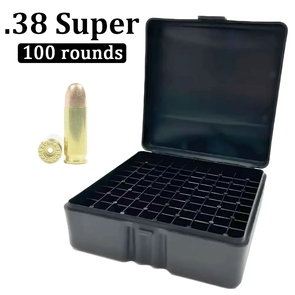 100 جولة صندوق الذخيرة ل.38 المواصفات/.38 Super/.38 SW/.32 HR/.357 عيار مسدس البلاستيك الذخيرة حقيبة للتخزين رصاصة قذيفة صندوق