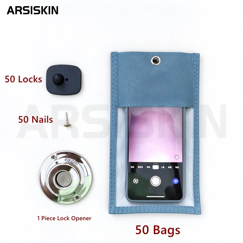 50 Sets Blue Anti Camera Phone Bag Reuse No Photography Allowed Bag No Picture Video Pouch Bags Wedding PU Leather Pouch