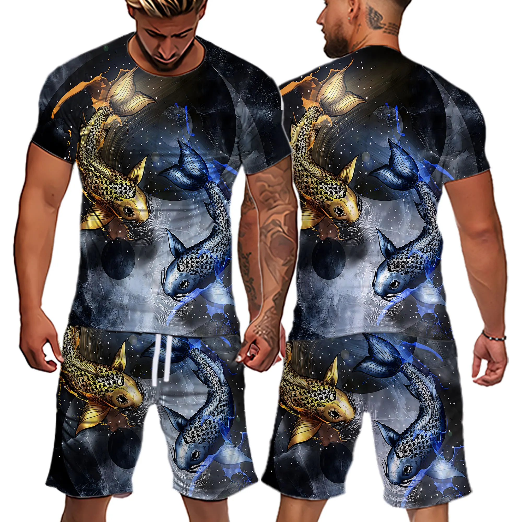 2022 New Men's T-shirt + Shorts Set Summer Breathable Casual T shirt Running Set Fashion Harajuku 3D Printed Male Sport Suit