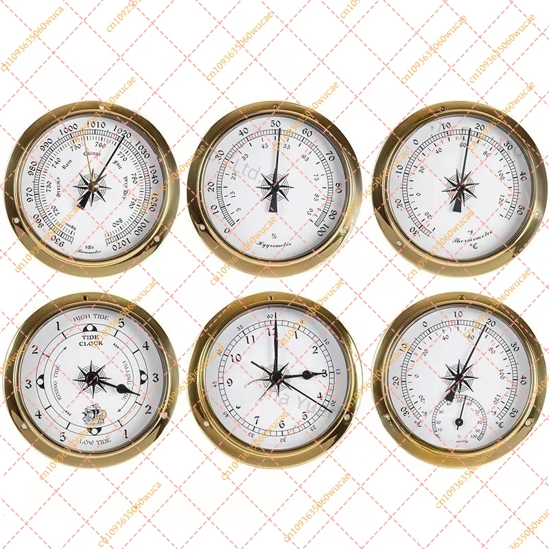 

145mm Copper Shell Marine Weather Station 6-Piece Set Barometer Thermohygrometer Clock Battery Free