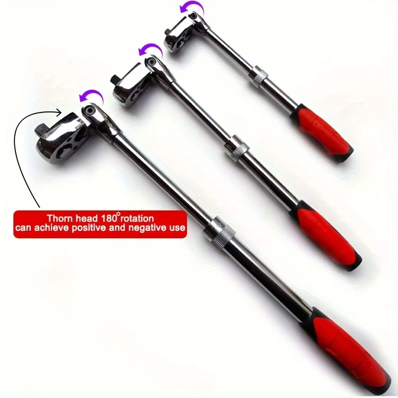 Telescopic Quick Ratchet Wrench 1/4 3/8 1/2 Movable Head Chrome Vanadium Steel Professional Repair Car Household Tools 72 Teeth