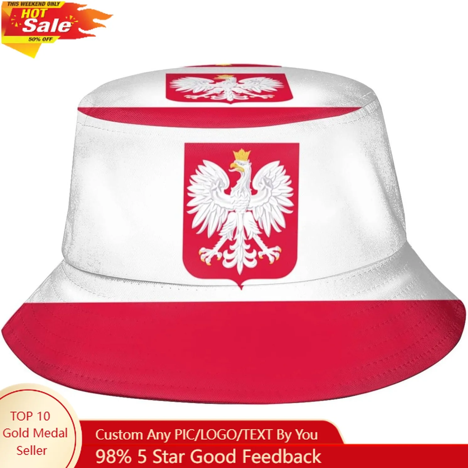 

Funny Poland Flag Bucket Hats Fashion Sun Cap Packable Outdoor Polish Fisherman Hat for Women and Men