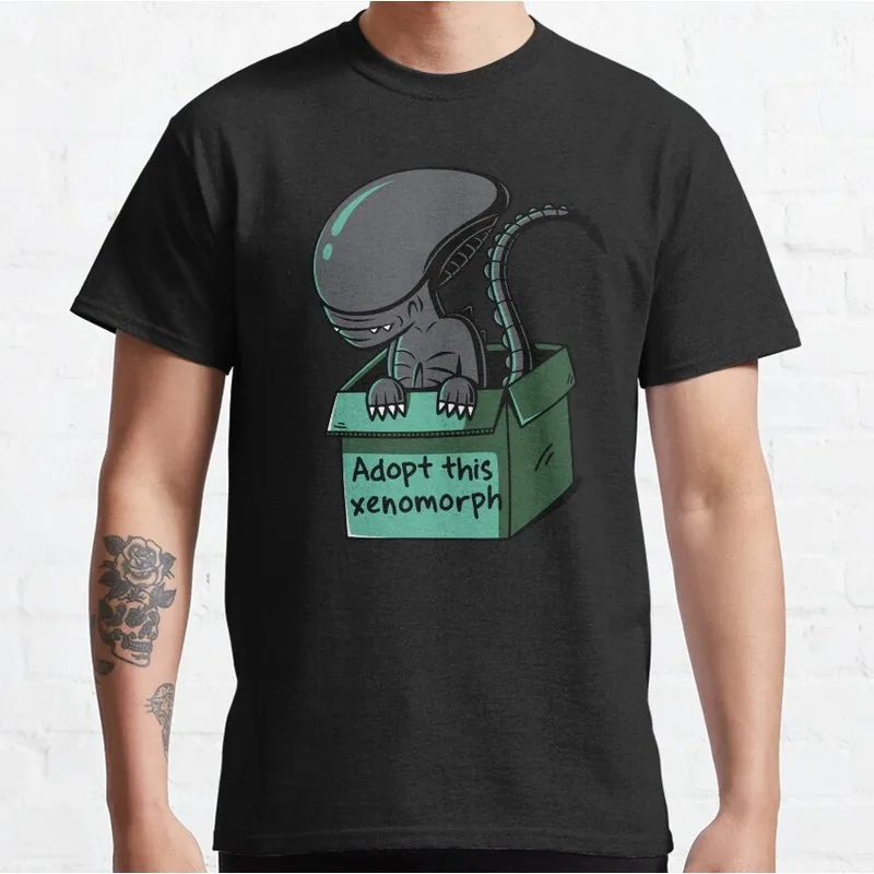Adopt this xenomorph Alien Movie Graphic T‑Shirt Vintage Sci‑Fi Horror Print Tee Unisex Short Sleeve Casual Streetwear S-6XL
