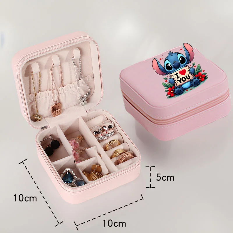 Stitch Disney Portable Jewelry Organizer Storage Box Travel Organizer Jewelry Case Earrings Necklace Ring Stitch Jewelry Box