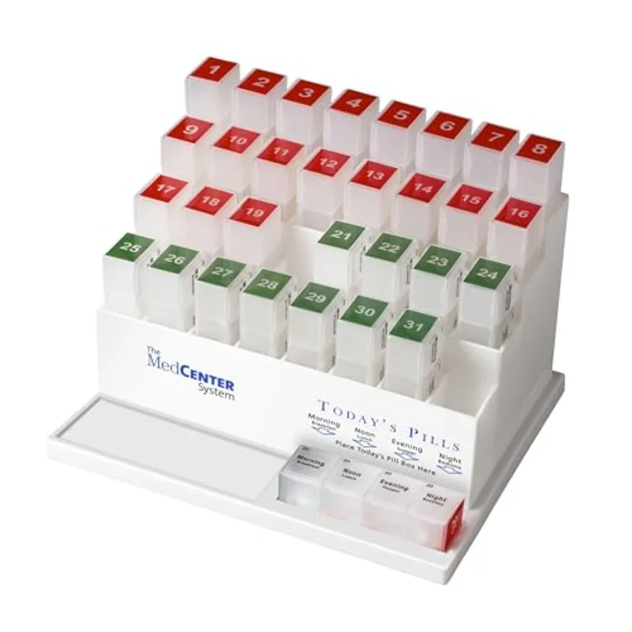 

Medcenter Monthly Pill Box Organizer HSA/FSA 4 Times a Day Large 31 Daily Pill Cases with Compartments for Vitamins Supplements