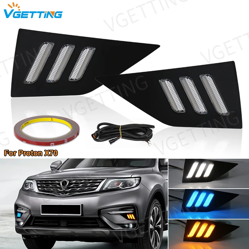 Car LED Daytime Running Lights DRL For Proton X70 Geely Coolray Binyue 2021 2022 2023 Yellow White Blue Turn Signal Fog Lamp 12V