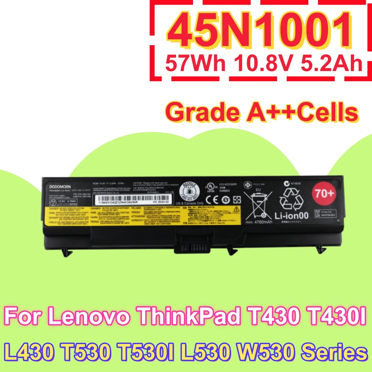 New 45N1001 Battery 45N1000 70+ For Lenovo ThinkPad T410 T420 T430 T510 T520 T530 W510 W520 W530 L410 L420 L430 SL410 E420 E520