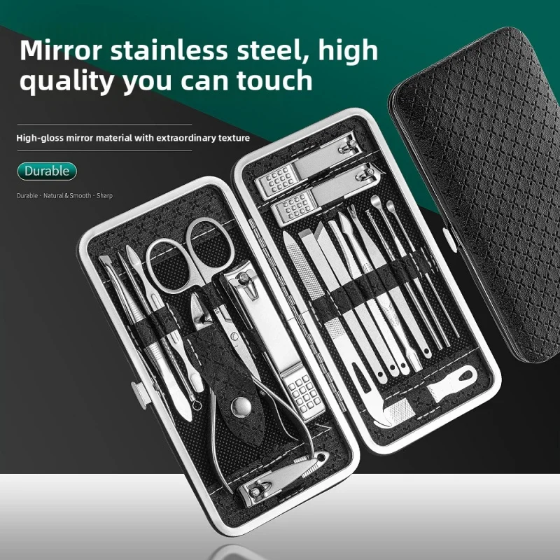 Professional 19 in 1 Nail Care Kit Stainless Steel Nail Clippers Set with Ear Spoon Pedicure Tools for Beauty Grooming