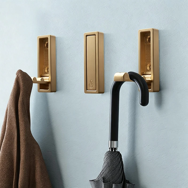 Hidden Folding Wall Hook, Matte Black Stainless Steel Hook, Heavy Duty Robe Towel Coat Hanger for Bathroom Kitchen Home Storage