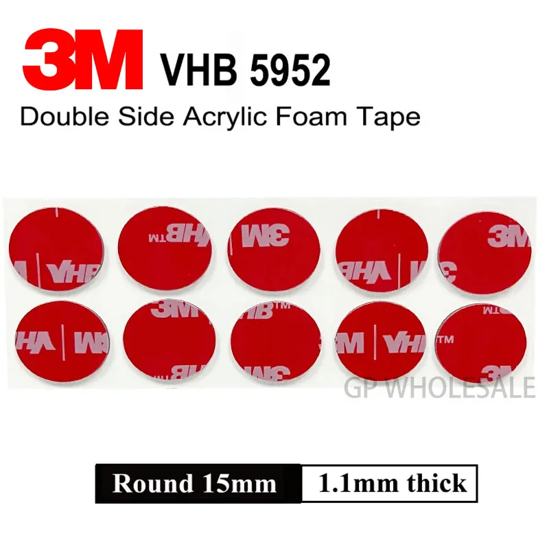 10pcs Round Circles 15mm 3M VHB 5952 Thickness 1.1mm Foam Tape Acrylic Adhesive Double Sided Round Stickers Black Color Die Cut