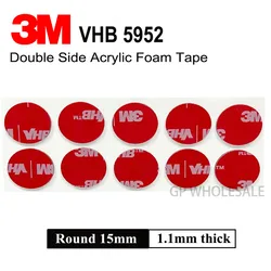 10pcs Round Circles 15mm 3M VHB 5952 Thickness 1.1mm Foam Tape Acrylic Adhesive Double Sided Round Stickers Black Color Die Cut