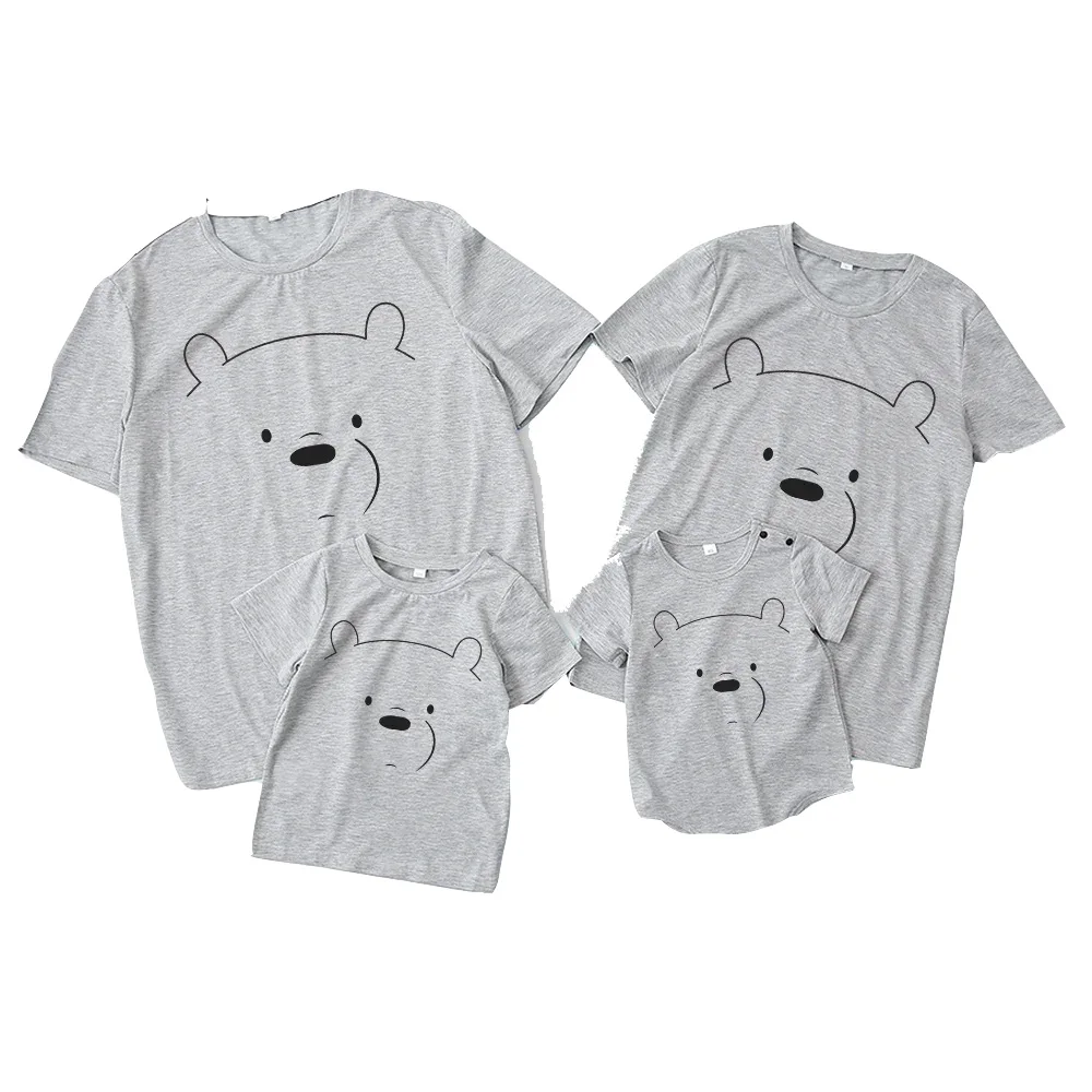 Summer Family Matching Outfits T-shirts Kumamoto Print Crew Neck Short Sleeve T-Shirts Father Son Mom Daughter Baby Family Look