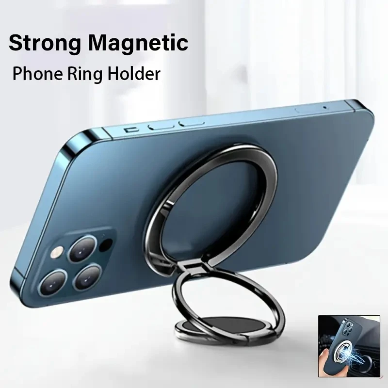 Universal Magnetic Vehicle Phone Holder Strong Magnet 360° Rotation Foldable Adjustable Ergonomic Finger Ring Cell Phone Mount