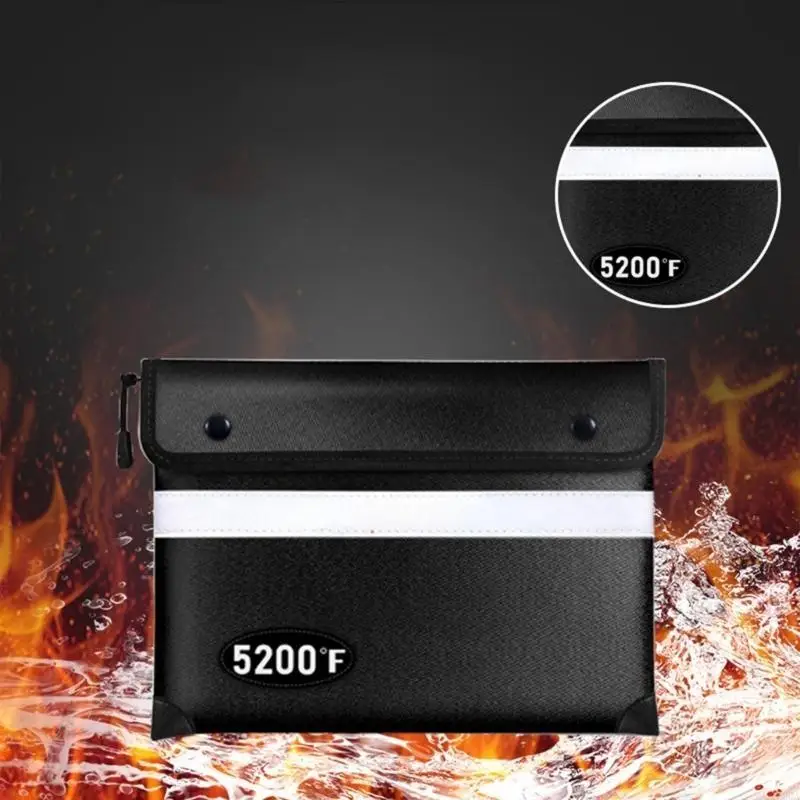 Heat Insulated Storage Organizers 5200°F 13x10in Fireproof Document Bag for Cash Money Valuables Jewelry Safe