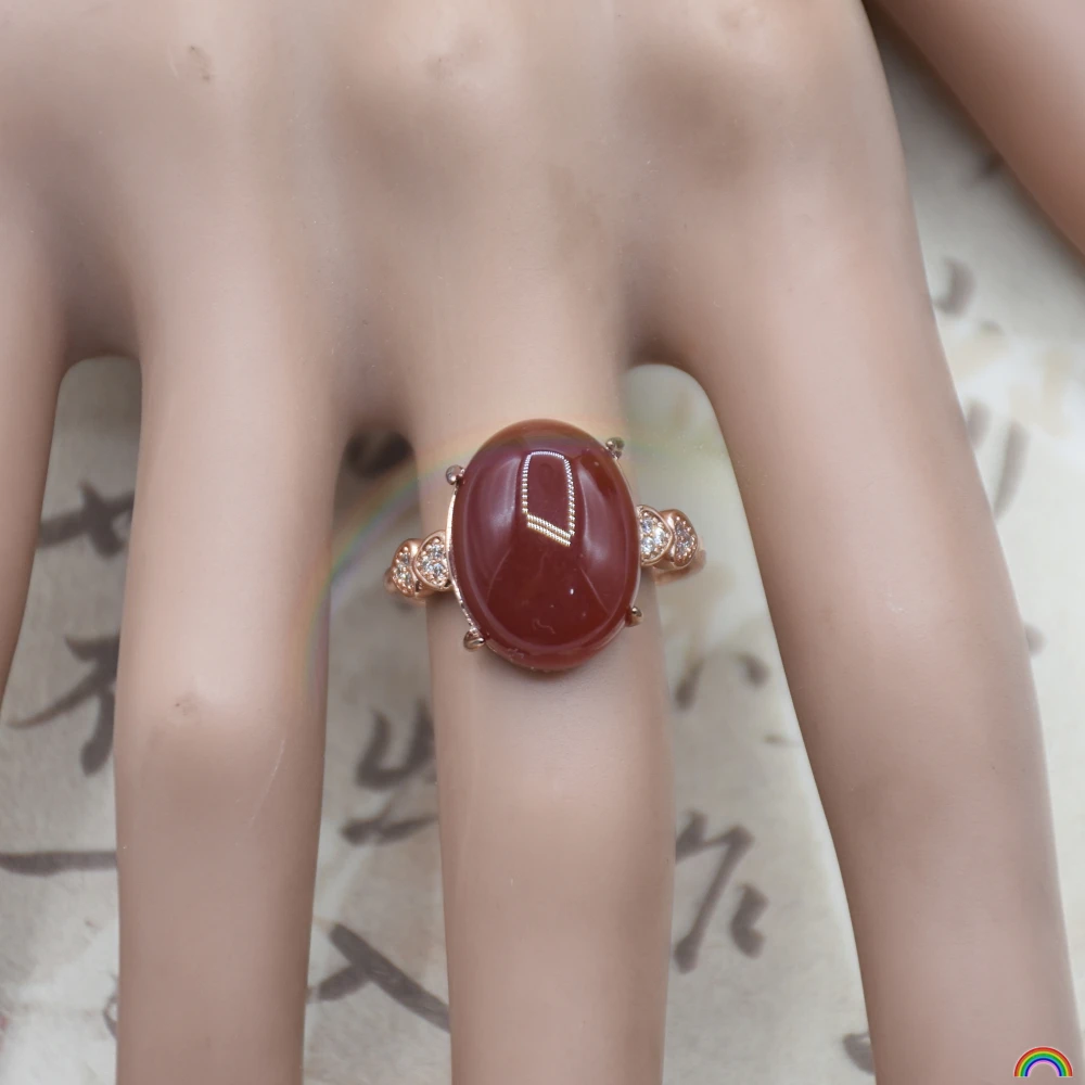 Anillo abierto de ágata roja Natural para mujer, estilo chino Retro, Litchi de hielo, paz roja, diseño de marca Rwbuy