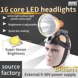 16-Core Headlamp With Strong Light And External 12V Battery Super-Concentrated Fishing Lamp Outdoor Long-Beam Miner'S Lamp