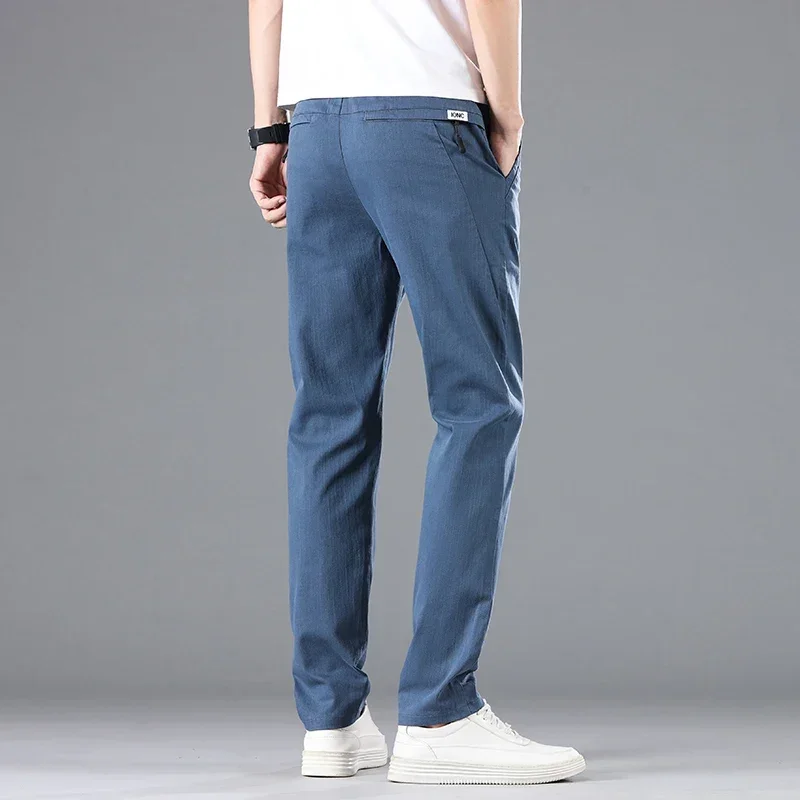 New Spring Summer Cotton Pants for Men Business Slim Straight Classic Work Cargo Stretch Casual Trousers Male Clothes