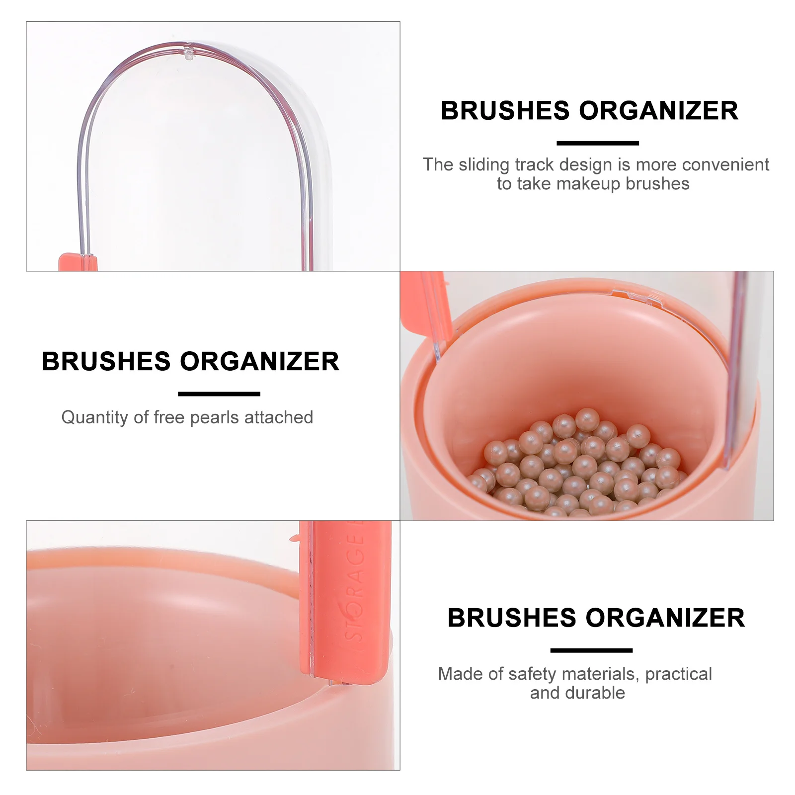 

Organizer Box With White Pearls Makeup Brush Holder For Lipstick Eyeliner Foundation Sponge Pencil Cup Desktop