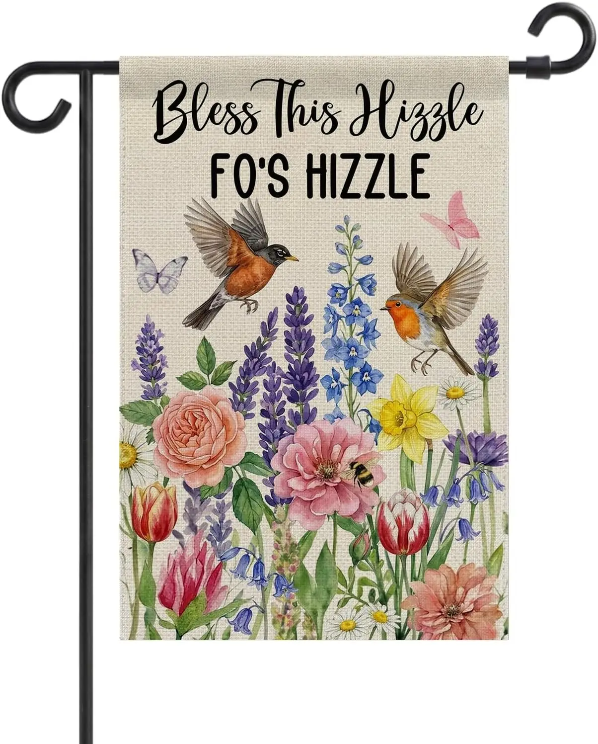 Funny Garden Flag 12x18 Double Sided - Bless This Hizzle Fo’s Hizzle Humorous Welcome Yard Flag - Weatherproof Burlap Spring yyi