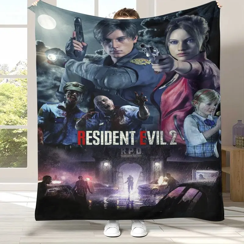 Vintage Game R-Resident Evil Leon Soft Flannel Throw Blanket,Cozy Blanket for Bed,Sofa,Living Room,Picnic,Camping,Home Decor