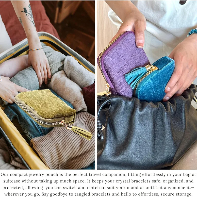 

Портативная многослойная сумка для хранения ювелирных изделий с кисточками, дорожный нефритовый браслет, большая вместительная сумка для упаковки ювелирных изделий на молнии, органайзер
