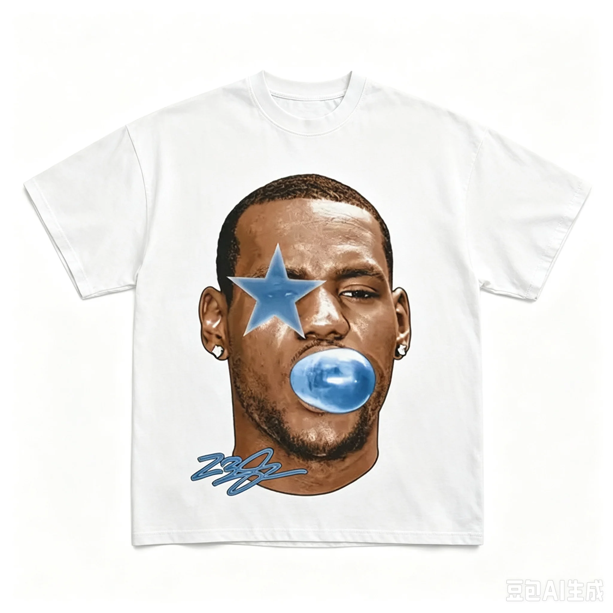 Retro Hip‑Hop Basketball Player Print Men T‑Shirt Cool Bubble Gum Portrait Graphic Casual Loose‑Fit Short Sleeve Tops