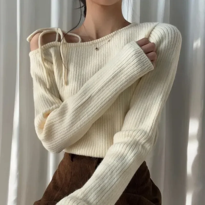 Girls Autumn Off Shoulder Sexy Pullover Sweater Women Clothing Female Ladies Asymmetric Sweaters Cheap Wholesale BAAY7681