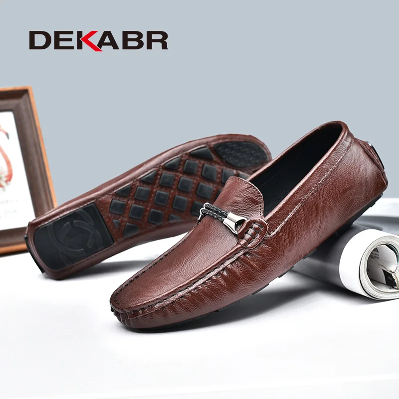 DEKABR Brand New Men Casual Shoes Men Leather Loafers Soft Moccasins Non-slip Flats Driving Shoes Fashion Men Shoes Size 38-47