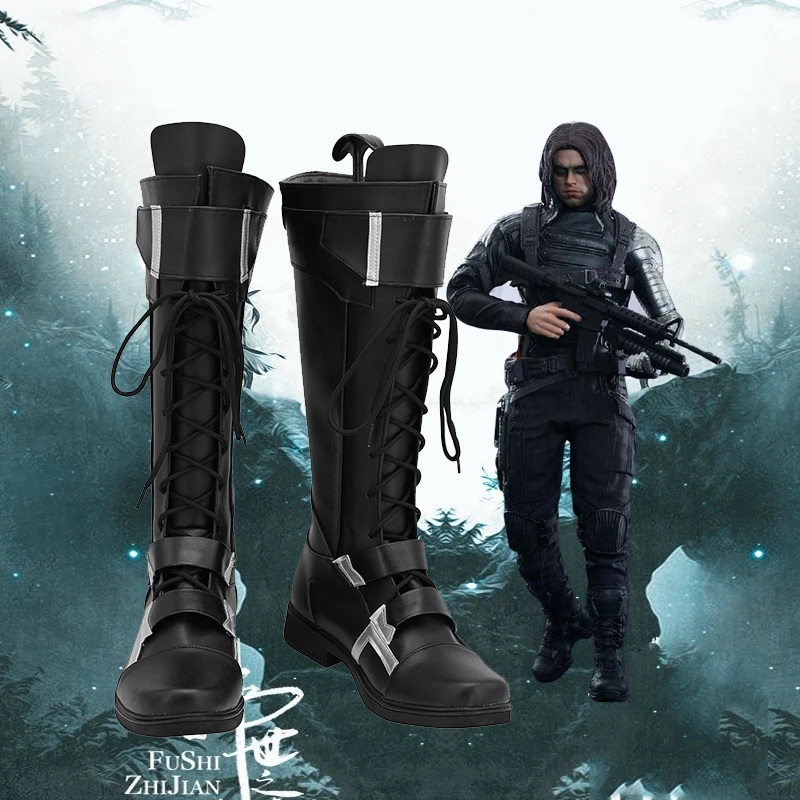 

Зимняя солдатская обувь для косплея Bucky Barnes, костюм аниме для ролевых игр, черные ботинки воина