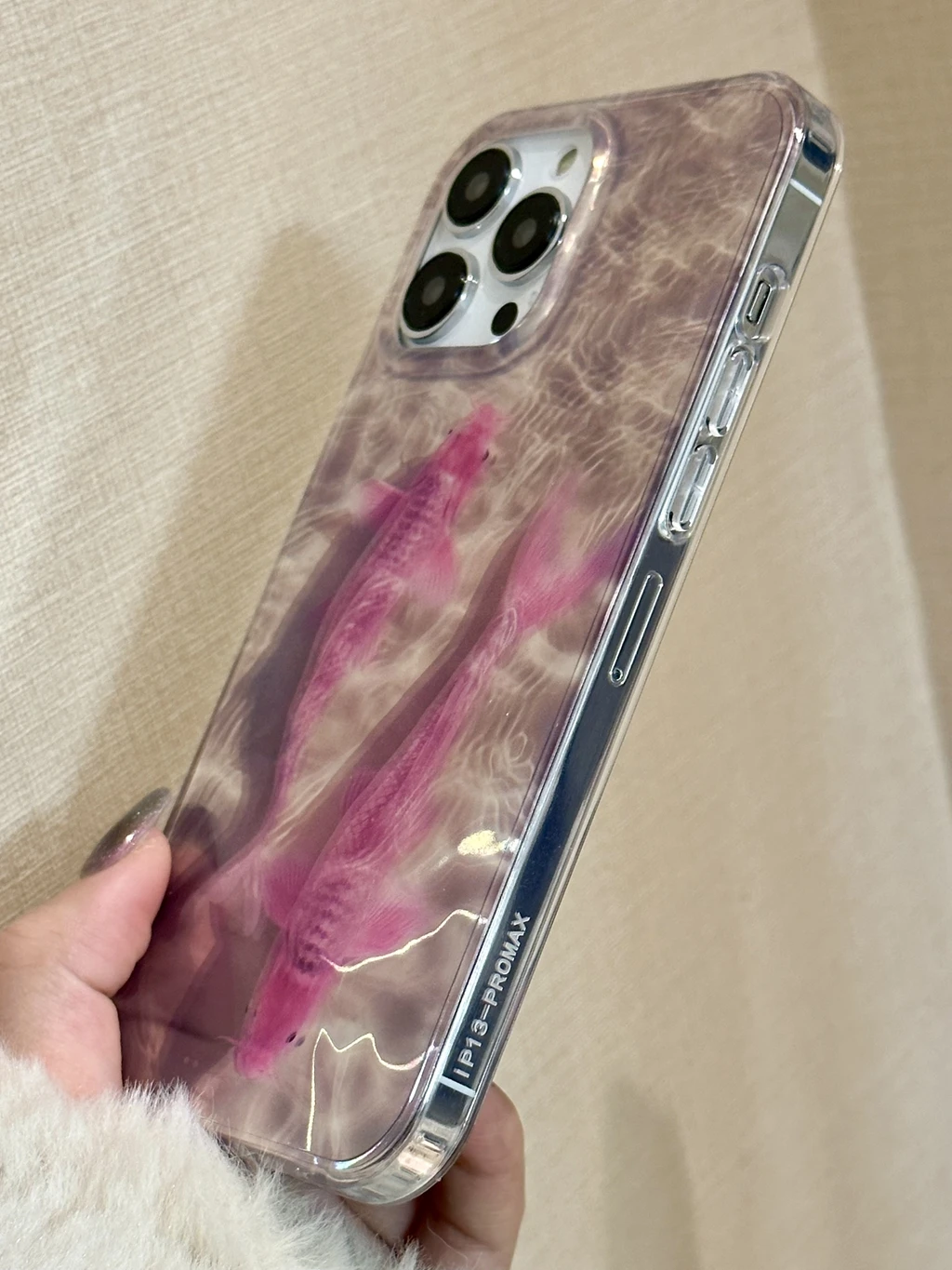 Illusory Color Pink Koi Fish Water Ripple Pattern Shockproof Protective Phone Cover Case For iPhone 16 15 14 13 12 11 Pro Max