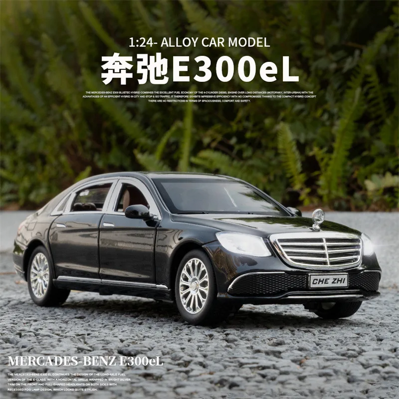 1:24 Mercedes E300L Alloy Car Model Toy Sound Light Movable Door Diecast Simulation Sedan Models Collectible Gifts for Men