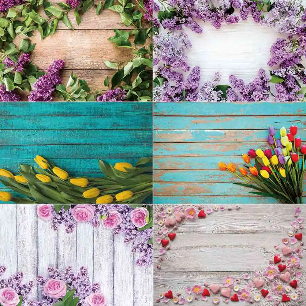 

MOON.QG Flower Wood Backgrounds for Product Food Photography Flower Wooden Board Backdrops Photo Wall Studio Photographic Props