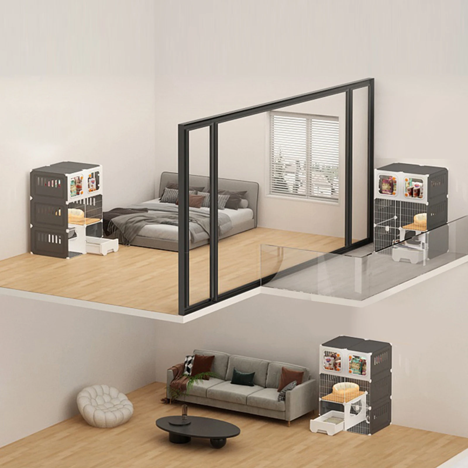 

Кошачья вилла-вольер для дома с лежанкой, металлический проволочный домик-гамак для кошек, кошачий туалет, сделай сам