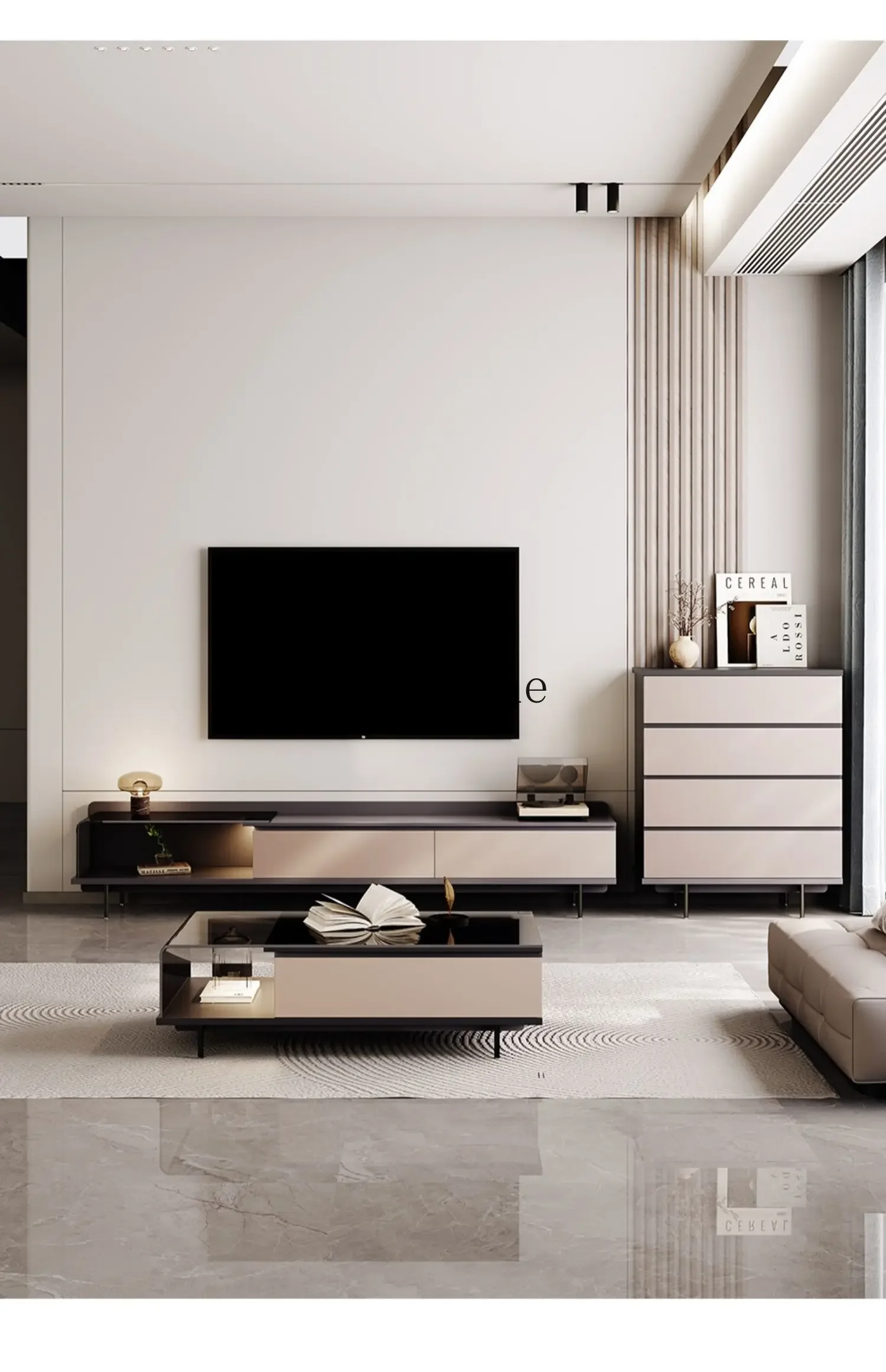 Italian minimalist floor TV cabinet high-end solid wood living room TV cabinet  FT