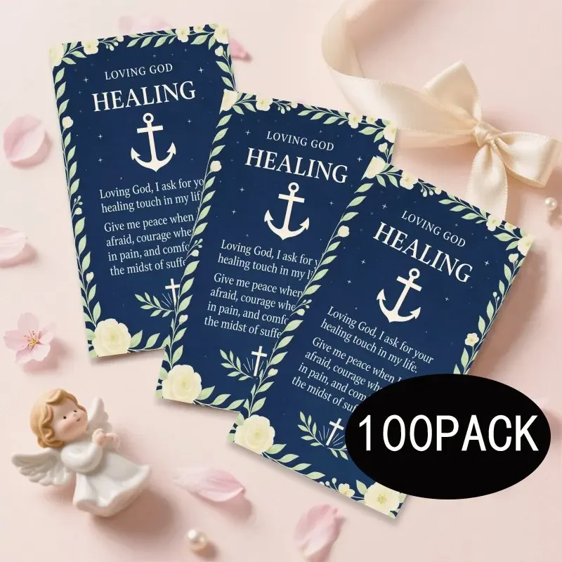100pcs Including Inspirational Quotes and Prayer Cards, Portable Cards with Cross Flower Design, Suitable for Daily Worship